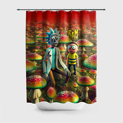 Шторка для душа Рик и Морти заблудились в мухоморном поле, цвет: 3D-принт