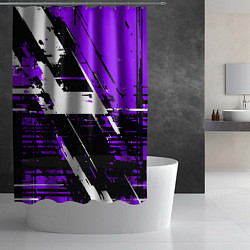 Шторка для душа Diagonal black and white stripes on a purple backg, цвет: 3D-принт — фото 2