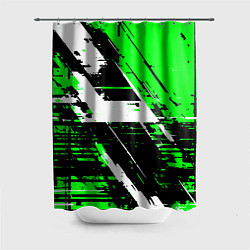 Шторка для душа Diagonal black and white stripes on a green backgr, цвет: 3D-принт