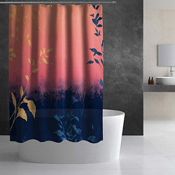 Шторка для душа Листья на сине-розовом фоне - нейросеть, цвет: 3D-принт — фото 2