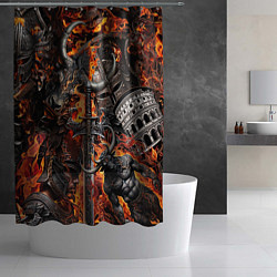 Шторка для душа Гладиатор и минотавр на фоне огня мечей и щитов, цвет: 3D-принт — фото 2