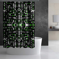 Шторка для душа Чёрно-зелёный диагональные полосы на белом фоне, цвет: 3D-принт — фото 2