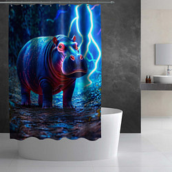 Шторка для душа Бегемот в разрядах молний, цвет: 3D-принт — фото 2