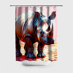 Шторка для душа Носорог в розовом, цвет: 3D-принт