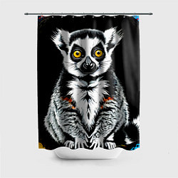 Шторка для душа Лемур на черном, цвет: 3D-принт