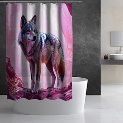 Шторка для душа Волк в розовом, цвет: 3D-принт — фото 2