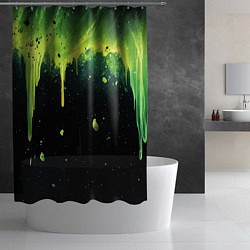 Шторка для душа Зеленая стекающая краска по черному фону, цвет: 3D-принт — фото 2