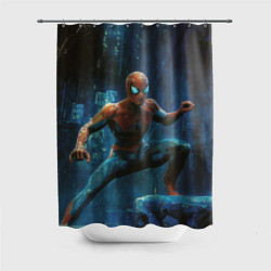 Шторка для душа Человек - паук в ночном городе, цвет: 3D-принт