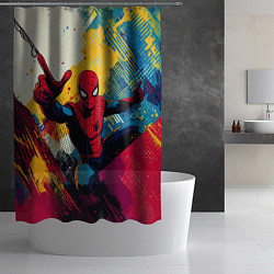 Шторка для душа Человек паук висит на паутине, цвет: 3D-принт — фото 2