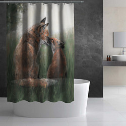 Шторка для душа Лиса с лисёнком, цвет: 3D-принт — фото 2