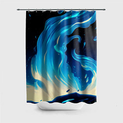 Шторка для душа Бело-синее пламя из абстрактных красок, цвет: 3D-принт