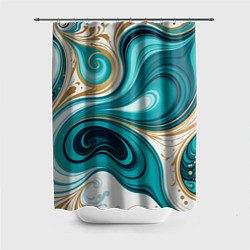 Шторка для душа Бирюза и золото, цвет: 3D-принт