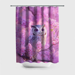 Шторка для душа Сова в весенних цветах, цвет: 3D-принт