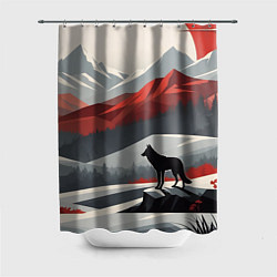 Шторка для душа Лиса и красные горы, цвет: 3D-принт
