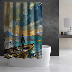 Шторка для душа Мальчик и лодка, цвет: 3D-принт — фото 2
