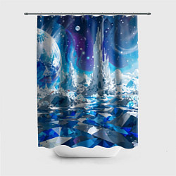 Шторка для душа Космический фантастический пейзаж, цвет: 3D-принт