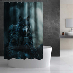 Шторка для душа Волк солдат, цвет: 3D-принт — фото 2