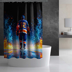 Шторка для душа Хоккеист в синем пламени, цвет: 3D-принт — фото 2