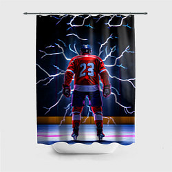 Шторка для душа Хоккеист и молния, цвет: 3D-принт