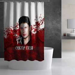 Шторка для душа Юрий Хой бело-красный фон, цвет: 3D-принт — фото 2