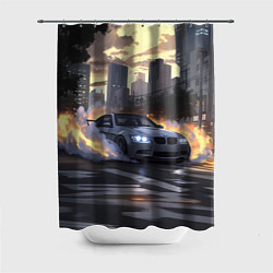 Шторка для душа БМВ в вечернем городе, цвет: 3D-принт