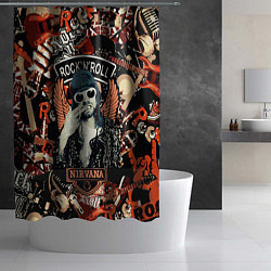 Шторка для душа Nirvana Kurt Cobain на фоне гитар, цвет: 3D-принт — фото 2