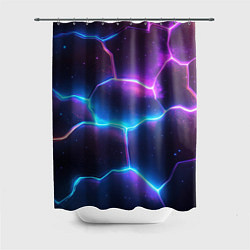 Шторка для душа Синие и фиолетовые молнии в разломе, цвет: 3D-принт