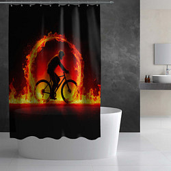 Шторка для душа Трековый велосипедист в огне, цвет: 3D-принт — фото 2