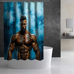 Шторка для душа Бодибилдер в синем дыму, цвет: 3D-принт — фото 2