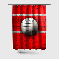 Шторка для душа Волейбольная сетка и мяч на красном, цвет: 3D-принт
