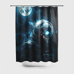 Шторка для душа Скелет космонавта и полнолуние, цвет: 3D-принт