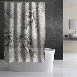 Шторка для душа Черепа лошадей - эскиз, цвет: 3D-принт — фото 2