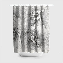 Шторка для душа Черепа лошадей - эскиз, цвет: 3D-принт