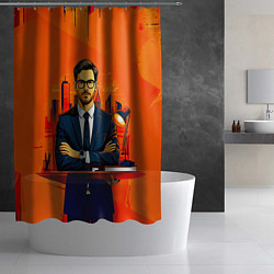 Шторка для душа Аналитик на оранжевом, цвет: 3D-принт — фото 2