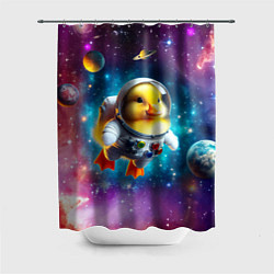 Шторка для душа Прикольный утёнок бравый космонавт - нейроарт, цвет: 3D-принт