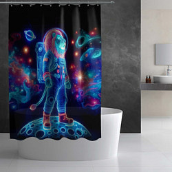 Шторка для душа Неоновый лев космонавт - нейроарт, цвет: 3D-принт — фото 2