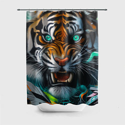 Шторка для душа Морда свирепого тигра - нейроарт, цвет: 3D-принт