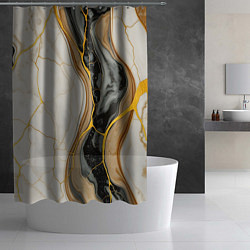 Шторка для душа Золотистые прожилки в мраморе, цвет: 3D-принт — фото 2