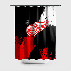 Шторка для душа Детройт Ред Уингз - брызги краска на черном фоне, цвет: 3D-принт