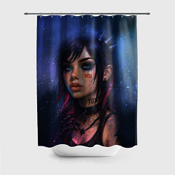 Шторка для душа Девушка неформалка cosmic hell goth, цвет: 3D-принт