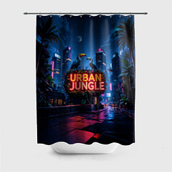 Шторка для душа Городские здания зеленые растения и попугаи, цвет: 3D-принт