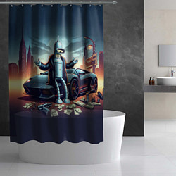 Шторка для душа Бендер рядом с Ламбо и рассыпанным баблом, цвет: 3D-принт — фото 2