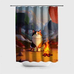Шторка для душа Котик в кубическом мире, цвет: 3D-принт