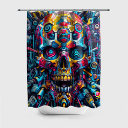 Шторка для душа Кибер череп - нейроарт паттерн, цвет: 3D-принт