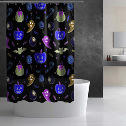 Шторка для душа Halloween blue black pumpkin, цвет: 3D-принт — фото 2