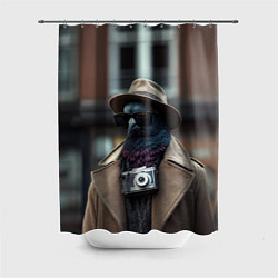 Шторка для душа Голубь шпион с ретро фотокамерой, цвет: 3D-принт