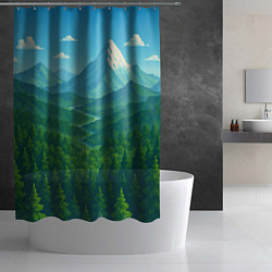 Шторка для душа Горный пейзаж - пиксель арт, цвет: 3D-принт — фото 2