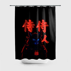 Шторка для душа Кот самурай с неоновыми глазами, цвет: 3D-принт