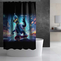Шторка для душа Bender is a skateboarder in neon street - ai art, цвет: 3D-принт — фото 2