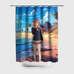 Шторка для душа Дандадан Сиратори Айра с ракушкой в руках, цвет: 3D-принт